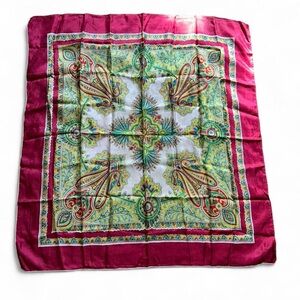 Vibrant Paisley Square Silk-Feel Scarf in Magenta & Multi